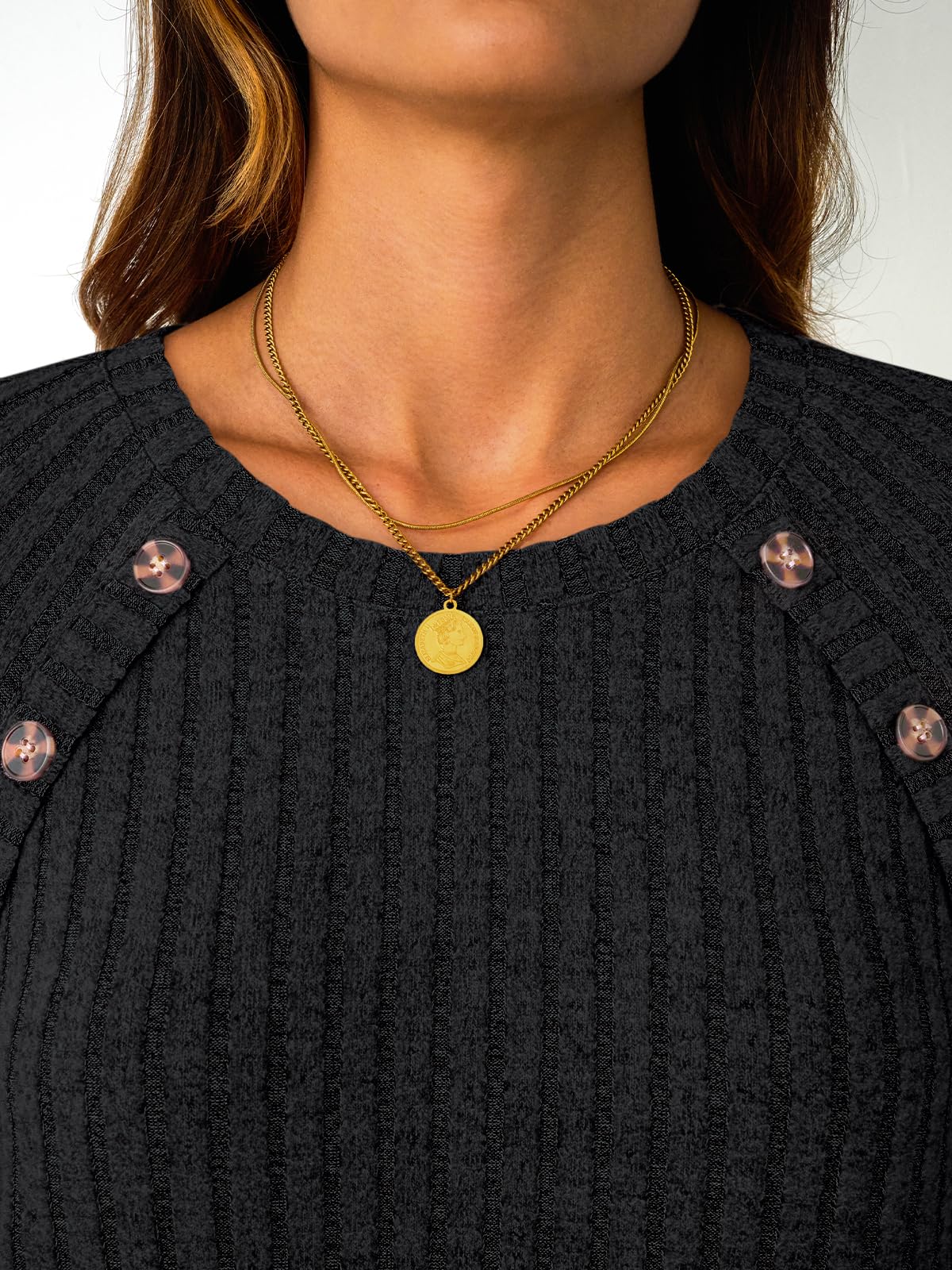 Women's Long Sleeve Tops - Fall Lightweight Sweaters with Shoulder Buttons