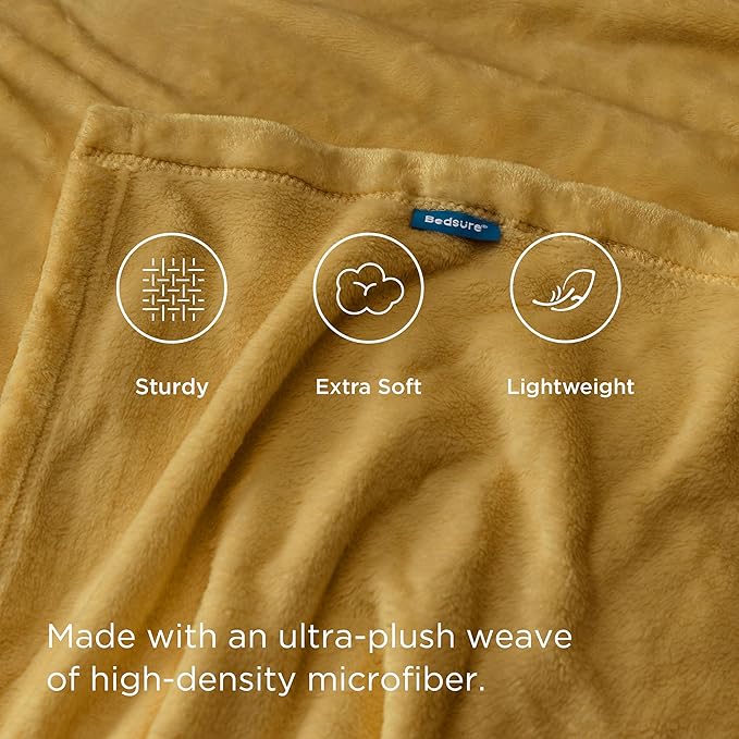 Bedsure Fleece Blanket Twin Size Yellow - 300GSM Lightweight Plush Fuzzy Cozy Soft Warm Blanket for Bed, Sofa, Couch, Travel, Camping, 60x80 inches