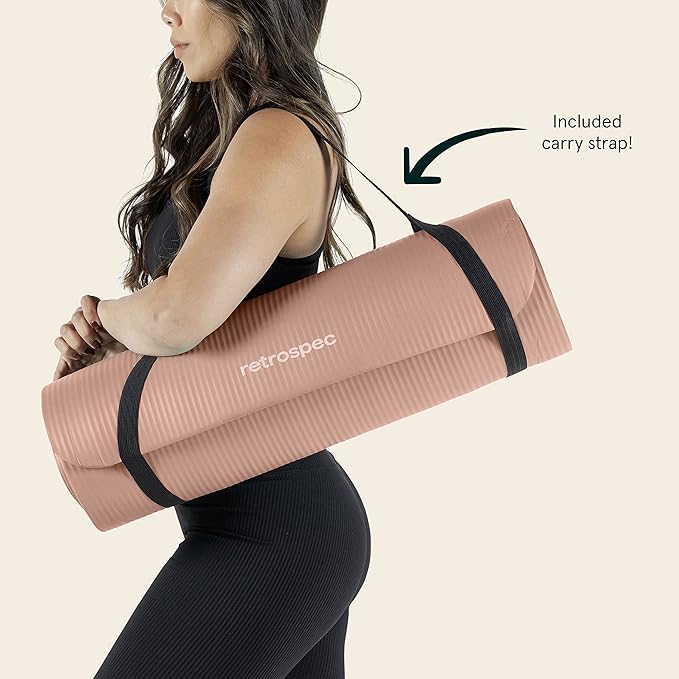 Retrospec Solana Yoga Mat 1/2" Thick w/Nylon Strap for Men & Women - Non Slip Exercise Mat for Yoga, Pilates, Stretching, Floor & Fitness Workouts