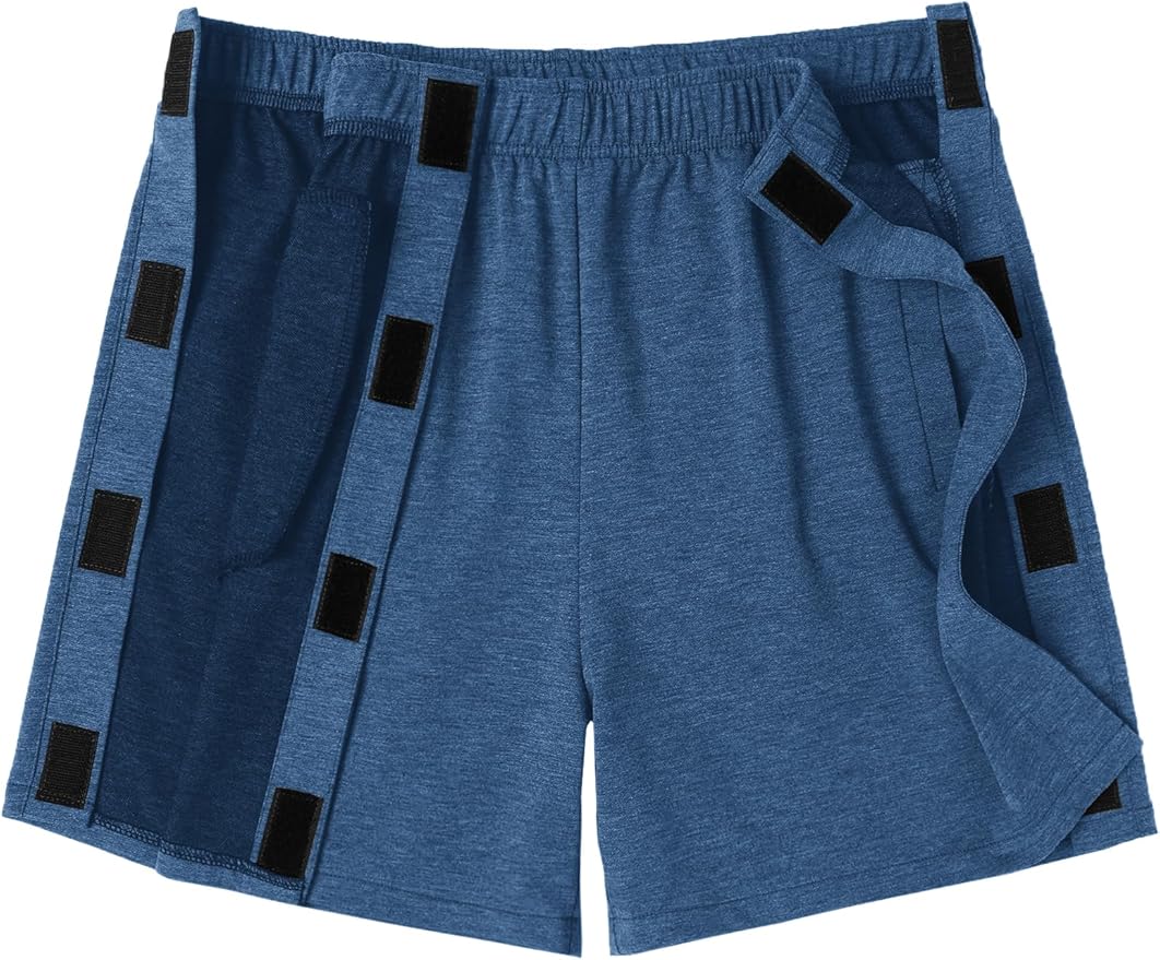 Deyeek Unisex Tear Away Shorts Snap On Athletic Cotton Shorts Post Knee Surgery Recovery Hip Replacement Pants with Pockets