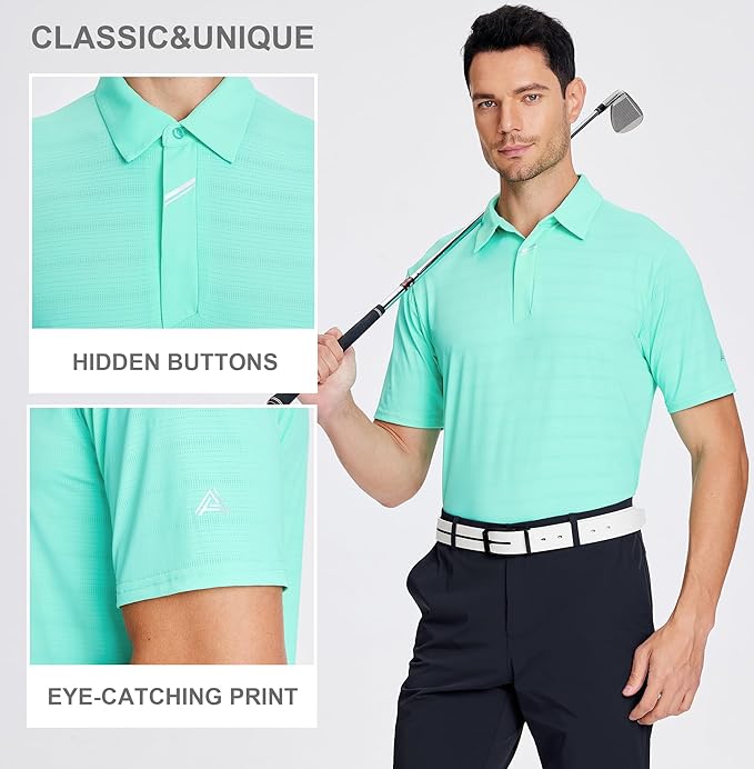 Men's Jacquard Golf Polo Shirt Moisture Wicking Performance Fit