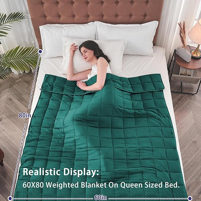 yescool Weighted Blanket for Adults (25 lbs, 60" x 80", Dark Green) Cooling Heavy Blanket for Sleeping Perfect for 240-260 lbs, Queen Size Breathable Blanket with Premium Glass Bead, Machine Washable