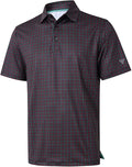 Man wearing a short sleeve striped performance golf polo shirt with moisture wicking fabric