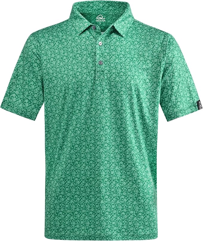 Men wearing a stylish printed short-sleeve performance golf polo shirt