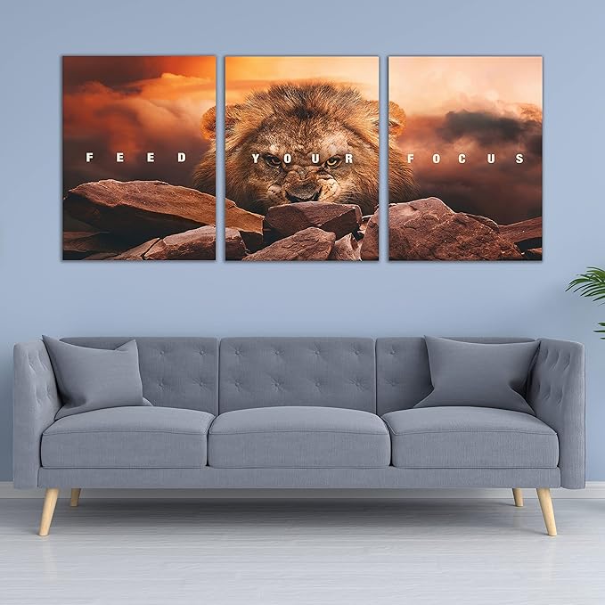Motivational Wall Art Inspirational Wall Art 3 Pieces Canvas Poster Wall Painting Lion Artwork for Living Room Bedroom Home Decor Prints Pictures Office Wall Decor Framed Ready to Hang 36''Wx 16''H