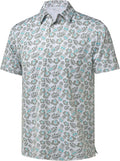 Close up of men's striped moisture-wicking golf polo with reflective sleeve cuff detail