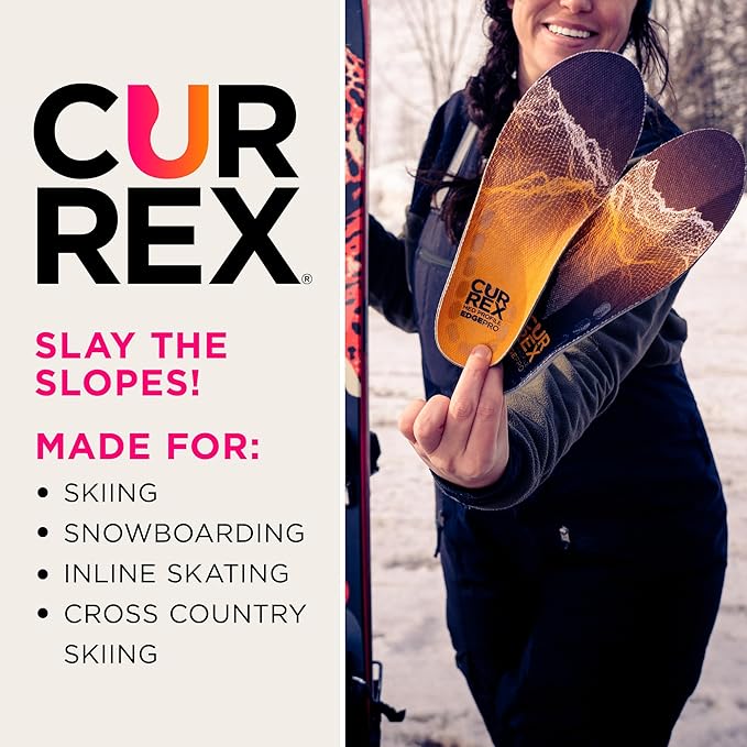 CURREX EdgePro Thermo Regulating Ski Boot Insoles for Snowboarding, Skiing, & Winter Sports ??Ski Boot Inserts with Shock Absorbing Cushioning ??for Men & Women ??Low Arch, XS