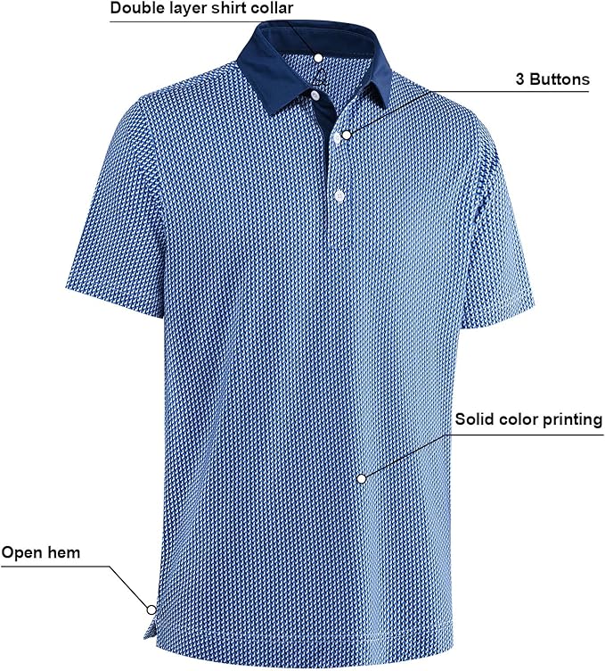 Men's Quick Dry Performance Polo Shirt - Athletic Print Golf Top