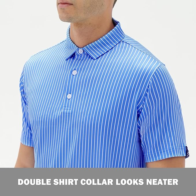 Men's Striped Dry-Fit Performance Golf Polo Shirt - Blue