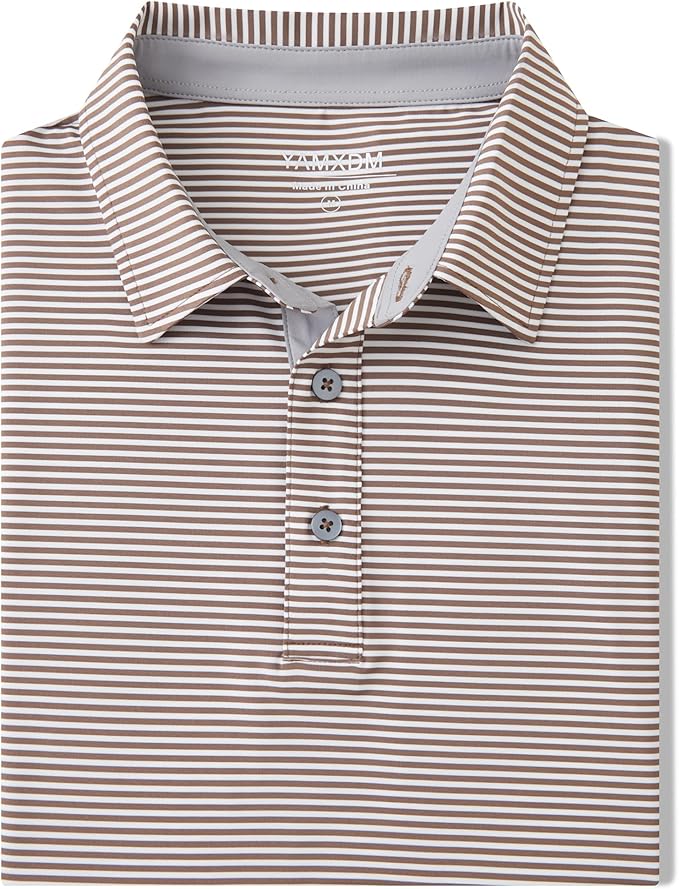 Men's Performance Striped Golf Polo Moisture Wicking Sport Shirt