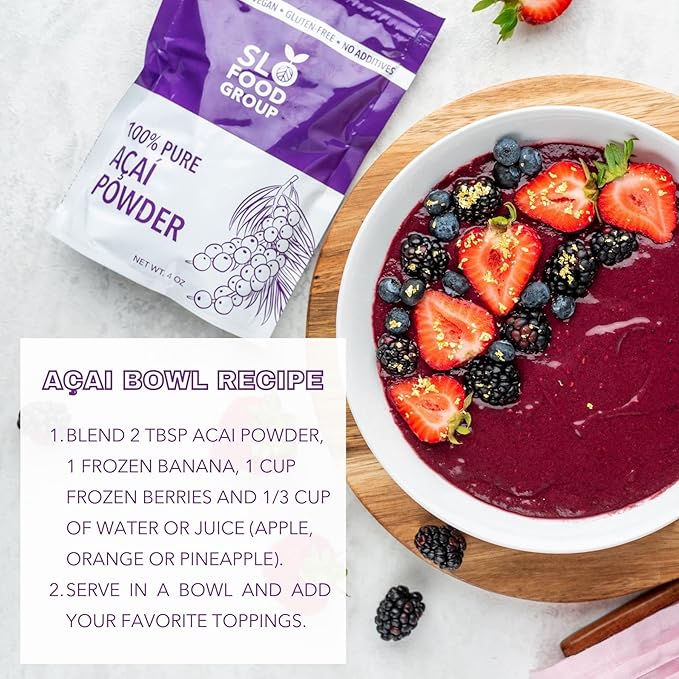 Slofoodgroup Freeze Dried Açaí Powder - Pure Acai Powder from Brazil (.25Lb/4oz Açaí), Acai Fruit Powder