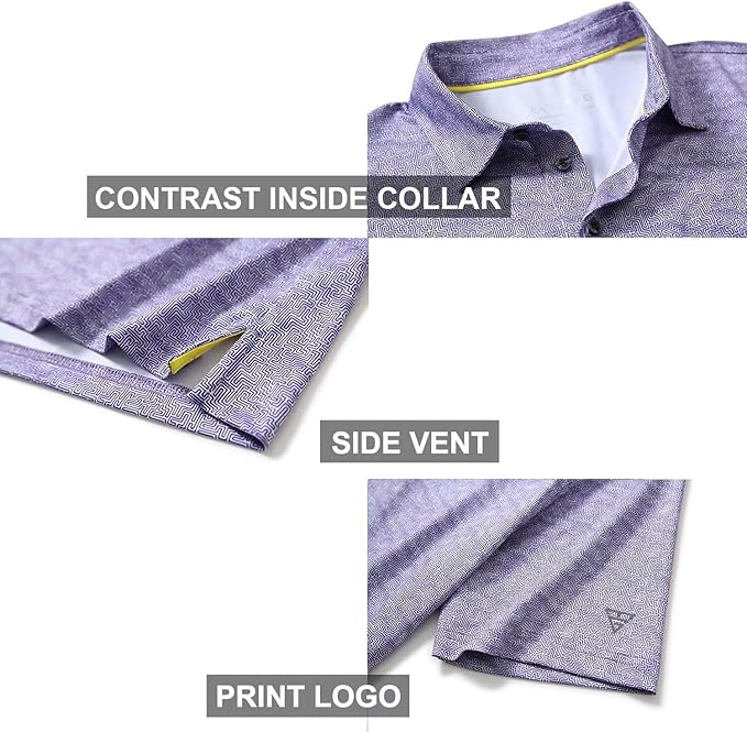 Men's Striped Short Sleeve Golf Polo Moisture Wicking Performance