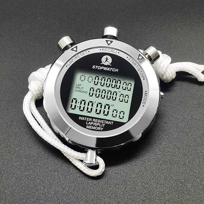 Stopwatch Timer, Digital Stop Watch with 0.01second & 0.001second Timing, Metal 10/100/400 Laps Memory, Rolilink Large dispaly Alarm Clock for Coach Sports Running Marathon