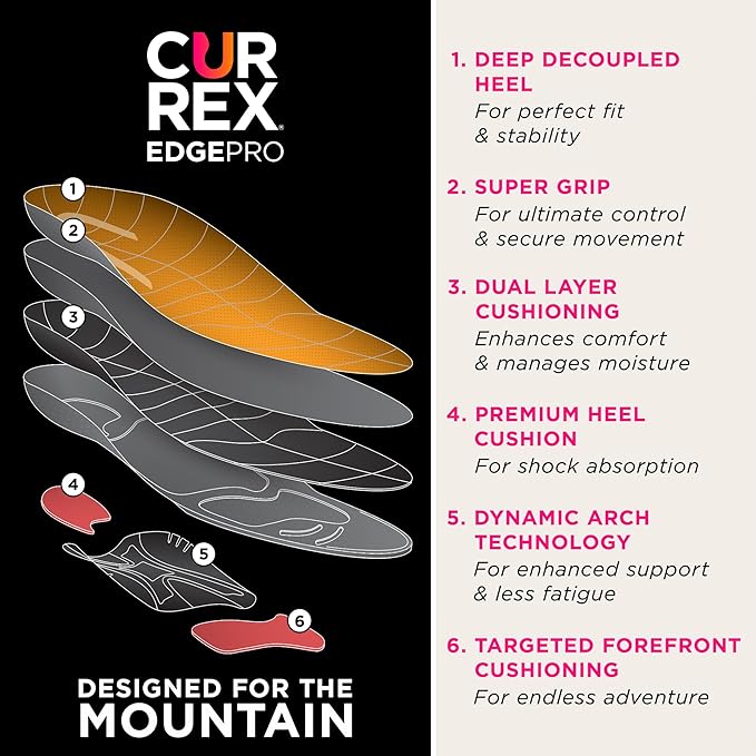 CURREX EdgePro Thermo Regulating Ski Boot Insoles for Snowboarding, Skiing, & Winter Sports ??Ski Boot Inserts with Shock Absorbing Cushioning ??for Men & Women ??High Arch, XL