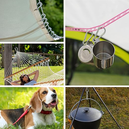 Large Carabiner Clip Hooks, 4pcs 5.5 inch Carabiners Heavy Duty, 304 Stainless Steel Spring Snap Hook Fits Camping Hanging Hiking Weight Lifting, Metal Clips for Rope or Chain