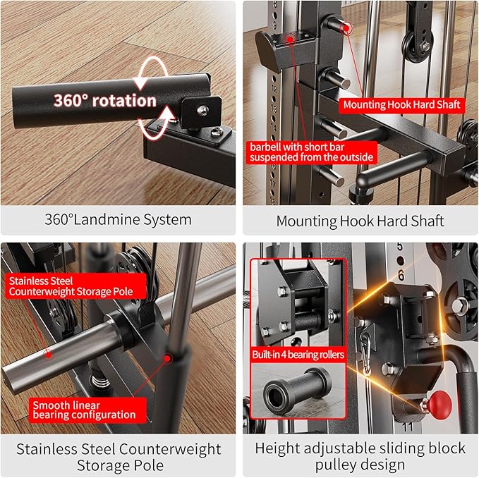 Smith Machine Power Rack Multifunctional Power Cage Deep Squat Rack Cable Crossover System Selectable More Training Attachment for Garage & Home Gym