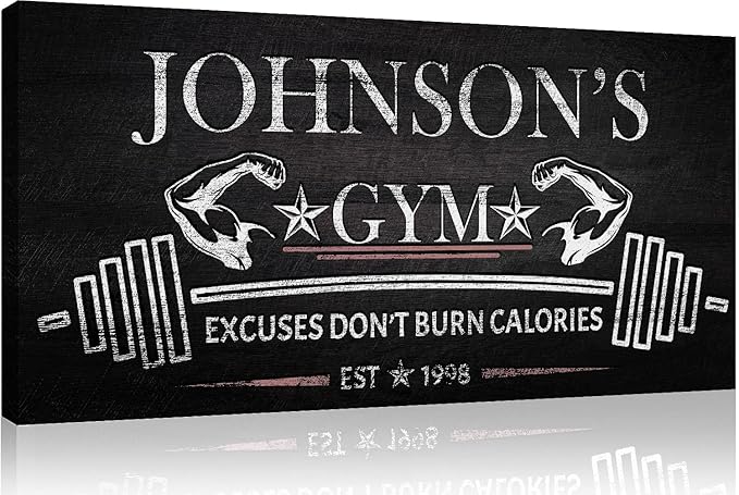 Tailored Canvases Personalized Gym Sign Wall Art Decor - Motivational Canvas for Home Gym, Workout Room, Garage, Fitness Center - Workout Inspirational Posters - Excuses Don't Burn Calories Dark, 60x30in