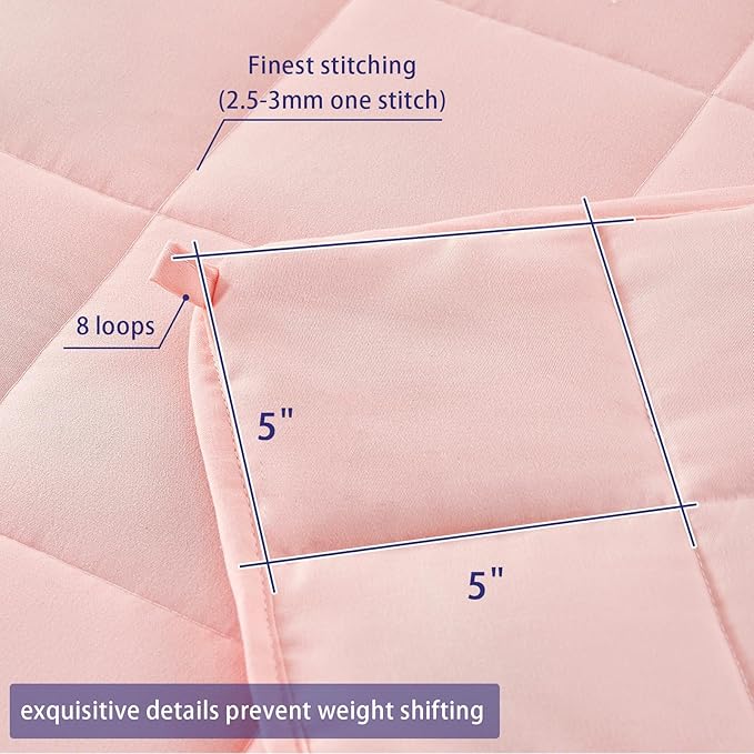 yescool Weighted Blanket for Adults (15 lbs, 48" x 72", Pink) Cooling Heavy Blanket for Sleeping Perfect for 140-160 lbs, Twin Size Breathable Blanket with Premium Glass Bead, Machine Washable