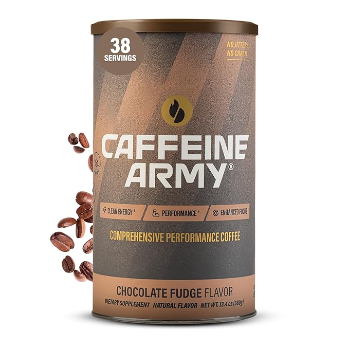 CAFFEINE ARMY Chocolate Fudge | Comprehensive Functional Coffee with MCTs, CoQ10, Collagen and Adaptogens: Clean Energy + Supports Daily Attention, No Jitters or Crash (13.4oz 38 Servings)