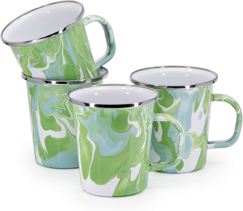 Set of four 16 oz Modern Monet enamelware latte mugs with colorful watercolor design
