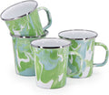 Set of four 16 oz Modern Monet enamelware latte mugs with colorful watercolor design