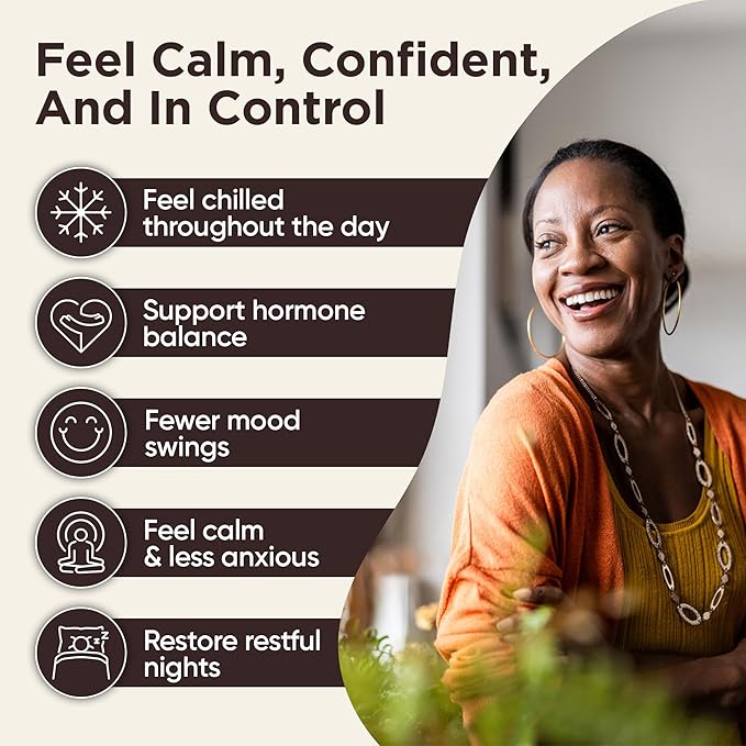 BB Company CalmAgain for Menopause Anxiousness, Mood Balance for Women | Stay Calm, Lower Cortisol, Fewer Mood Swings | Siberian Rhubarb, Sage, Saffron | Menopause Relief | 30 Ct