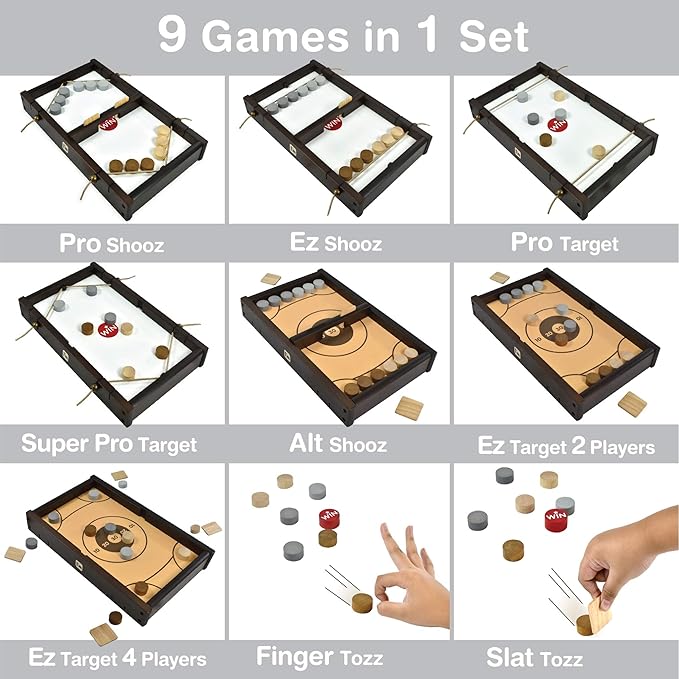 Shooz n TOZZ: Wooden Multi Tabletop Indoor Portable Board Games for Kids and Family
