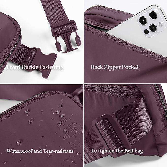 ODODOS Unisex Mini Belt Bag with Adjustable Strap Small Fanny Pack for Workout Running Traveling Hiking, Plum