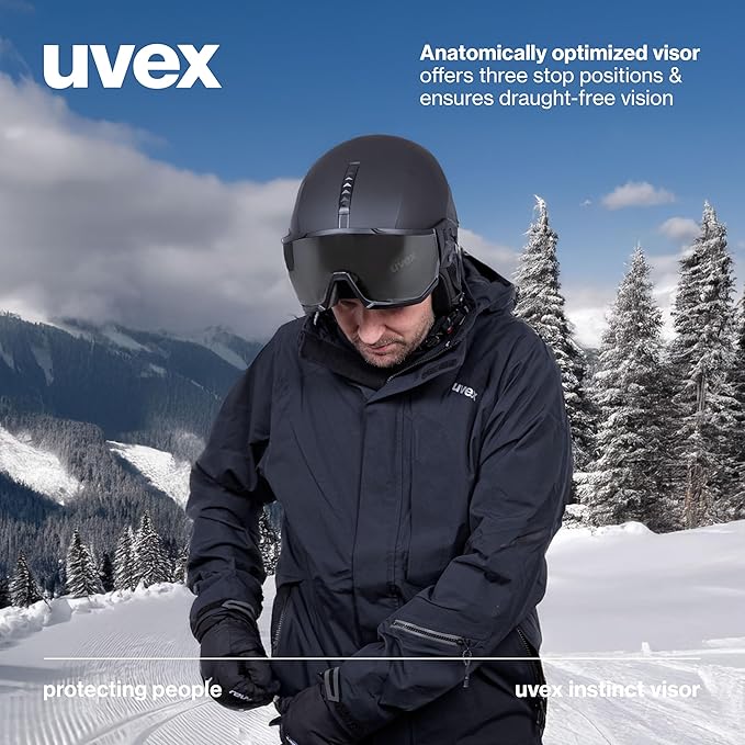 uvex Instinct Visor - Adjustable ski & Snowboard Helmet with Integrated Visor for Women & Men - White-Black Matte - Large