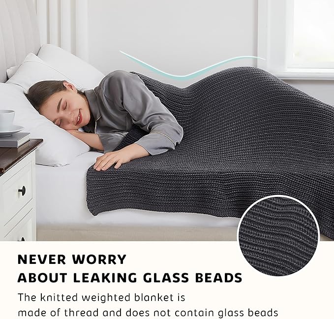 L'AGRATY Knitted Weighted Blanket - 60"x80" 20lbs Cooling Chunky Knit Heavy Blanket for Adults Braided Crochet Throw Thick Cable Yarn Knit Decorative No Beads Evenly Weighted Machine Washable