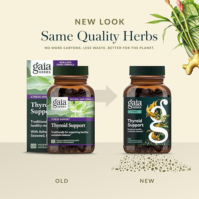 Gaia Herbs Thyroid Support - Made with Ashwagandha, Kelp, Brown Seaweed, and Schisandra to Support Healthy Metabolic Balance and Overall Well-Being - 120 Vegan Liquid Phyto-Capsules (40-Day Supply)