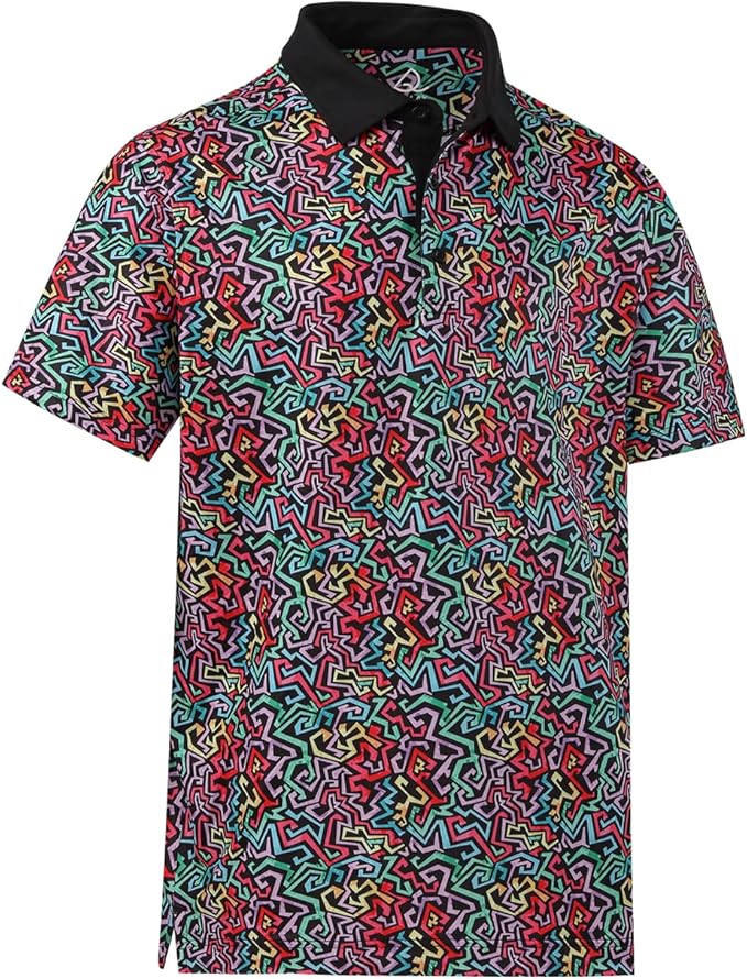 Men's Quick Dry Performance Polo Shirt - Athletic Print Golf Top