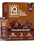 IQBAR Brain and Body Plant Protein Bars - Chocolate Sea Salt - 12-Count Low Carb - Gluten Free, High Fiber, Vegan Snacks - Low Sugar Meal Replacement