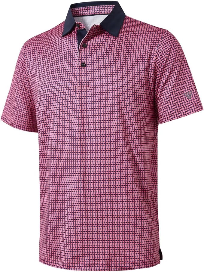 Striped men's golf polo shirt with moisture-wicking and quick-dry properties