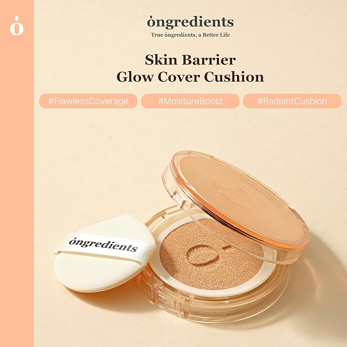 Skin Barrier Glow Cover Cushion, All-day Coverage, Glow Finish, Lightweight, Skincare-Like Texture, Non-cakey Makeup, Korean Cushion Foundation (#21C Pure, 0.15 oz)