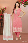 Pink Chanderi silk kurta set with ornate embroidery and round neckline