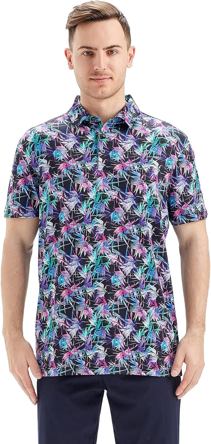 Men's Striped Performance Golf Polo Short Sleeve Moisture Wicking