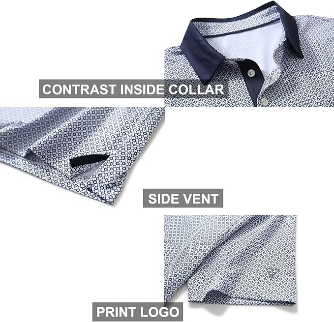 Men's Striped Performance Golf Polo Shirt Moisture Wicking