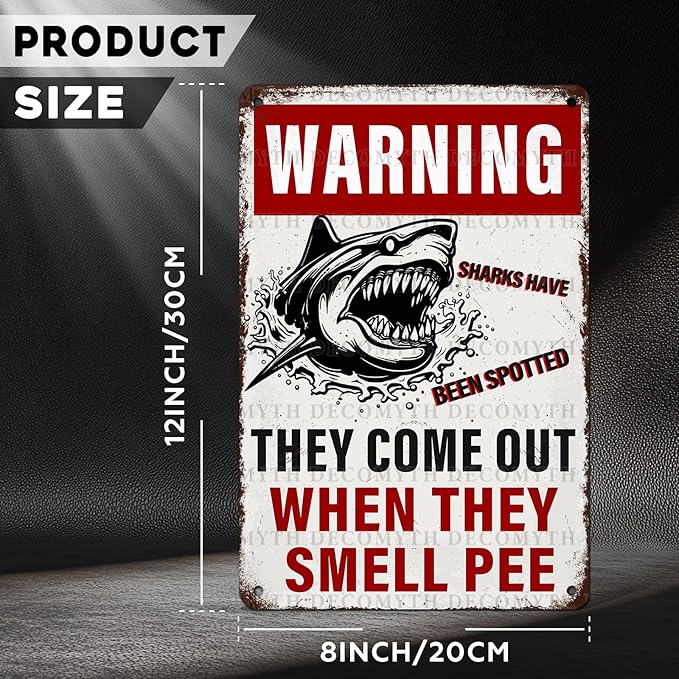 Funny Warning Sharks Have Been Spotted in This Pool They Come Out When They Smell Pee Tin Sign for Swimming Pool Beach Water Park Decor Outdoor 12 * 8inch