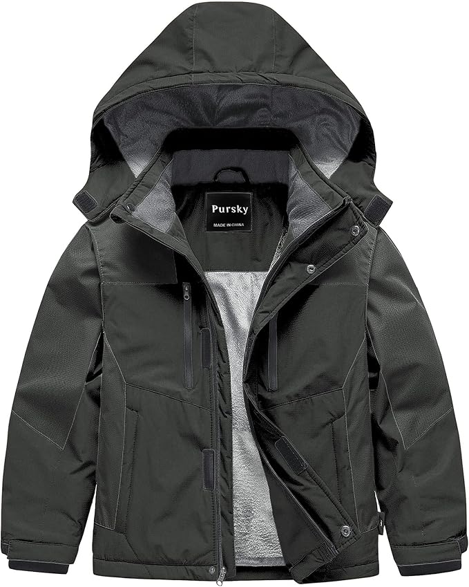 Pursky Boy's Waterproof Ski Jacket Kids Winter Snow Coats Fleece Raincoats Parka