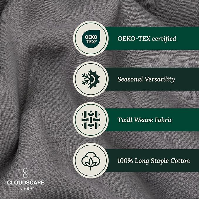 Cloud Scape Linen 100% Cotton Queen Size Blanket, Herringbone Pattern, Lightweight Summer Blanket,Best Gifts for Women, fits Full Size Bed, 92 x 92, Dark Grey