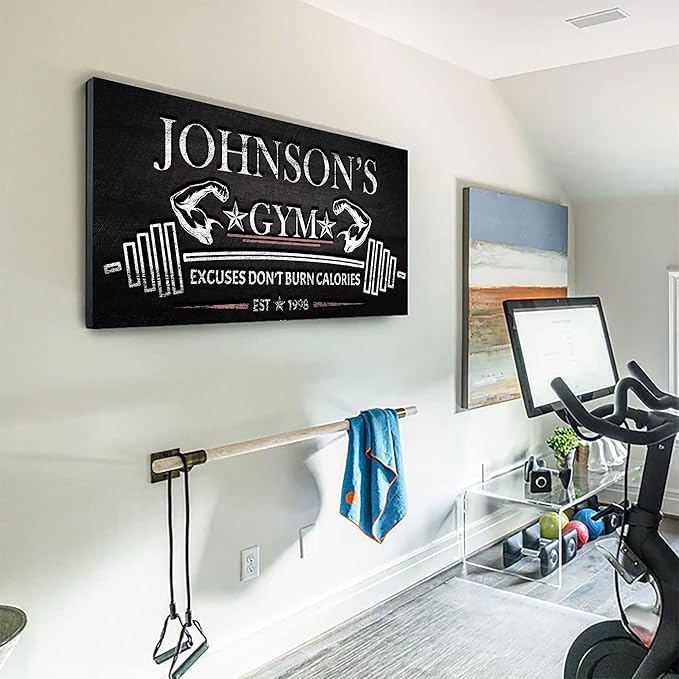 Tailored Canvases Personalized Gym Sign Wall Art Decor - Motivational Canvas for Home Gym, Workout Room, Garage, Fitness Center - Workout Inspirational Posters - Excuses Don't Burn Calories Dark, 48x16in