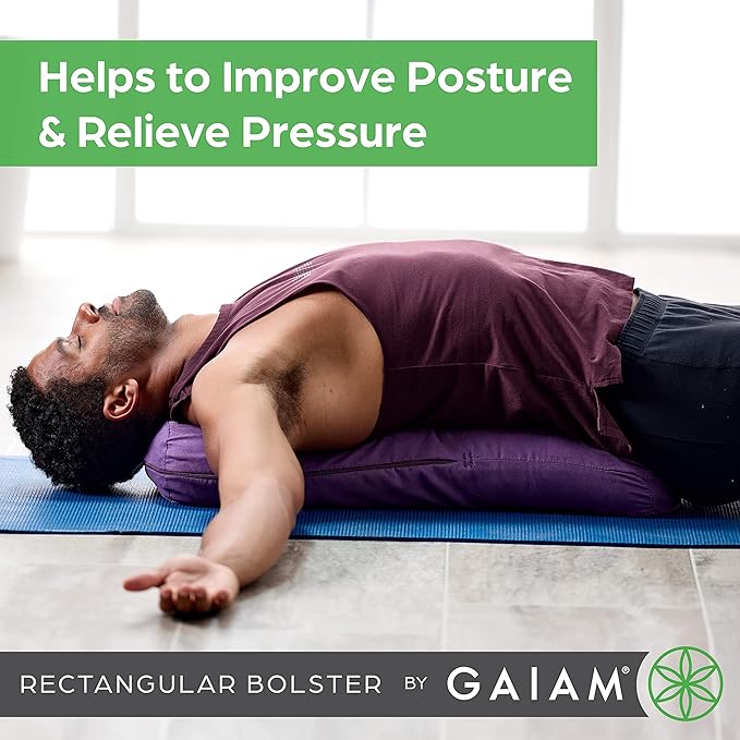 Gaiam Yoga Bolster - Long, Rectangular Meditation Pillow - Supportive Cushion for Restorative Yoga and Sitting on the Floor - Built-In Carrying Handle - Machine Washable Cover'