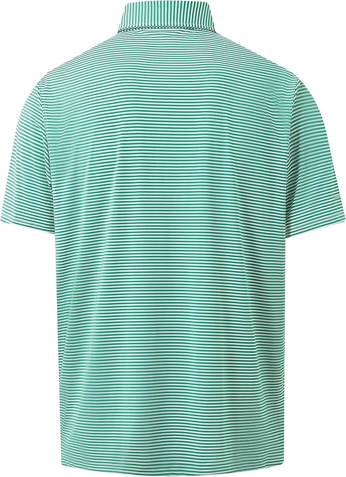 Men's Striped Golf Polo Shirt - Moisture Wicking Performance Sport