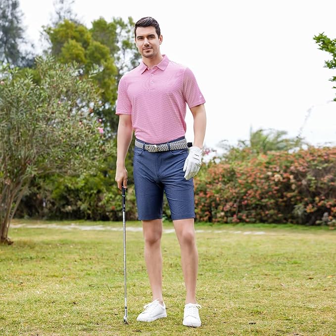 Men's Striped Moisture-Wicking Golf Polo Shirt - Purple & White