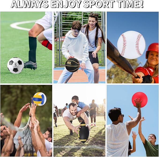Leyndo 18 Pcs Sport Balls Bulk Set Basketball Football Volleyball Soccer Playground Baseball with Sport Equipment Bag Pump for Youth Adults Outdoor Indoor Practice Gift Back to School