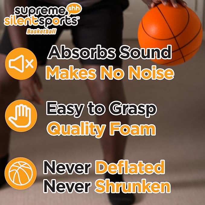Basketball | Quiet Indoor Safe Premium Foam Ball for Training, Dribbling & Playing, Gift for 3+, Boys & Girls, Never Shrunken or Inflated | Orange (1 Pack)
