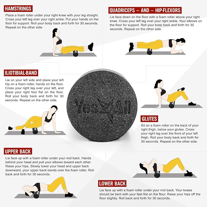 Medium Firm Round PE Foam Roller for Yoga, Pilates & Stretching