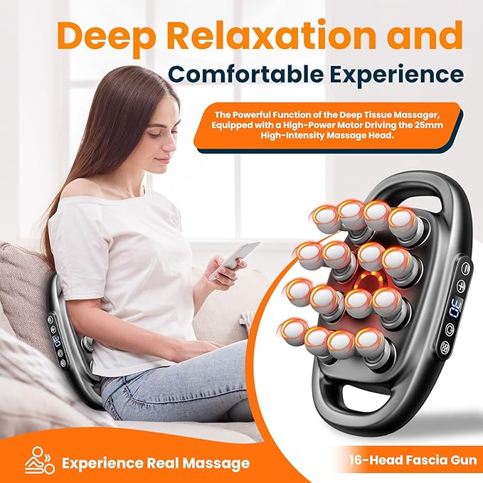 Zevessa Massager - Relief Wave Pro 3, Reliefwave Massager - 16-Head Massage Gun Set, 30 Intensity Levels with 16 Massage Heads, Quiet Percussion Massagers for Legs, Waist, Buttocks Muscles (White)