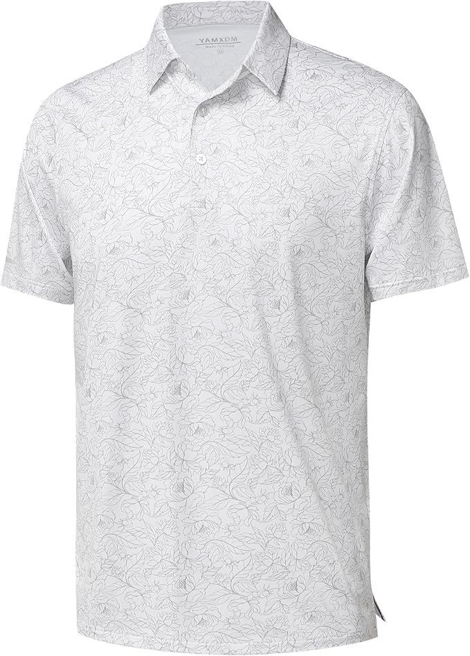 Close up of men's striped moisture-wicking golf polo with reflective sleeve cuff detail